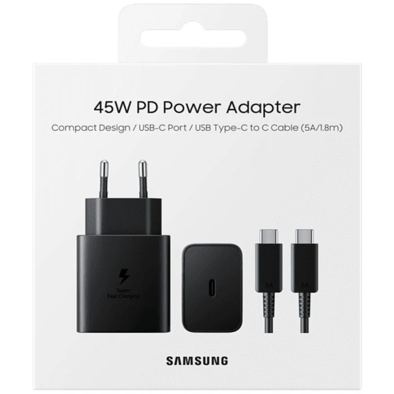 شارژر 45 وات اورجینال سامسونگ پکدار 3 پین به همراه کابل تبدیل USB-C